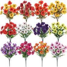 亚马逊仿真花三色堇尤加利塑料假花工程造景酒店橱窗插花装饰摆件