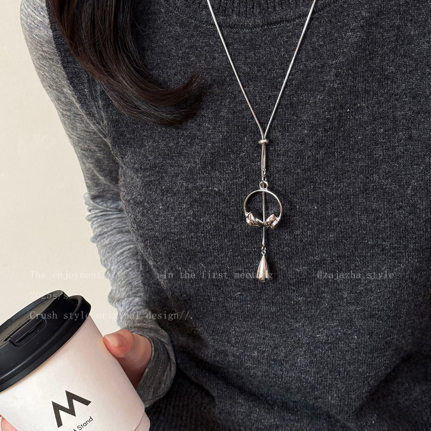 Long earphone drop earrings with sweater chain