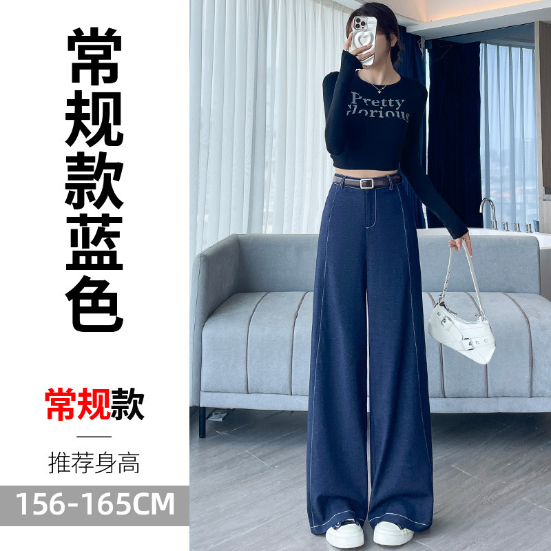 2025秋季新款软牛仔阔腿裤女直筒休闲裤小个子拖地裤子女款A7459|undefined
