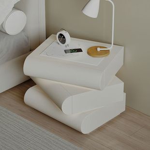 Rotatable Smart Bedside Table Half Full Solid Wood Modern Simple Cream Style Wireless Charging with Light Bluetooth Speaker