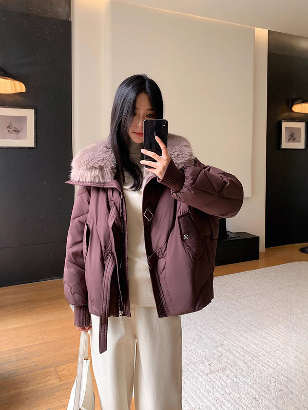 2025年冬季新款羽绒棉服女短款小个子加厚宽松面包服外套仿狐狸毛|undefined