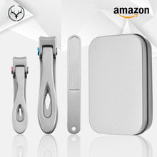 亚马逊铸造大口指甲钳铁盒装指甲剪三件套不锈钢指甲刀套装美甲