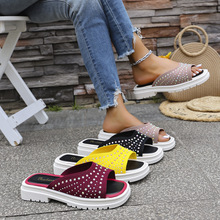 25新款外贸大码飞织时尚方头拖鞋女套脚舒适日韩风柳丁套脚鞋跨境