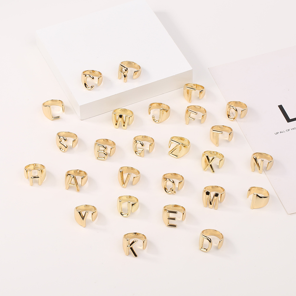 5g Weight Birthday Occasion Copper Material Letter Pattern Unisex Gender Fashion Style Fashion New Style Copper 26 English Letter Ring 2