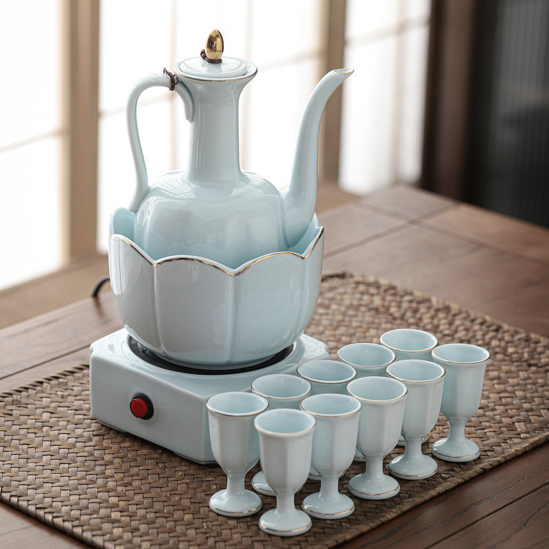 陶磁器温熱酒壺酒具セット青磁家庭用中国式白酒烈杯分酒器清酒黄酒杯|undefined