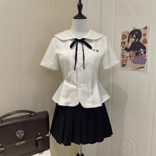 小栀/零度句号原创圆领短袖jk衬衫日系收腰花瓣摆可爱学院风制服