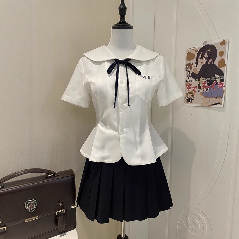Xiao Zhi/Zero Degree Original Round Neck Short Sleeve Jk Shirt Japanese Style Waist-Cinched Petal Hem Cute Academy Style Uniform Xiao Zhi/Zero Degree Original Round Neck Short Sleeve Jk Shirt Japanese Style Waist-Cinched Petal Hem Cute Academy Style Uniform