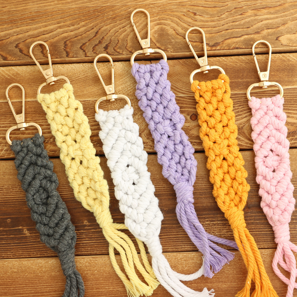 Bohemian Solid Color Cotton Knitting Tassel Bag Pendant Keychain display picture 3