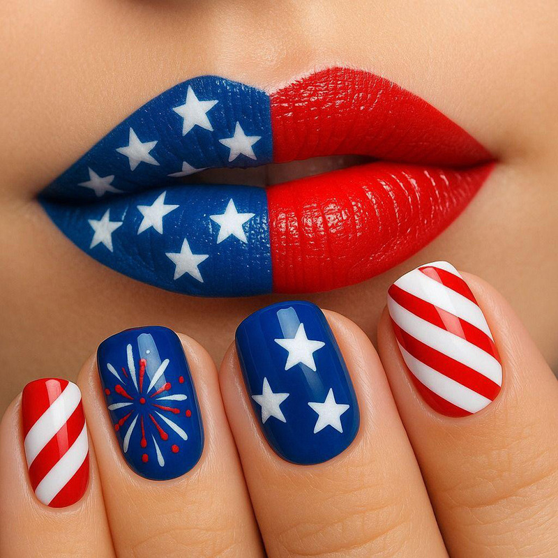 Independence Day Exclusive Wearable Nail Art Star Stripes Nail Stickers Short Square-Shaped Nail Stickers Removable Nail Art