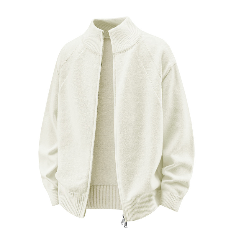 Explosiones transfronterizas de tamaño europeo de gran tamaño de cuello de pie cardigán chaqueta suéter de punto suéter de hombre doble cremallera fábrica al por mayor