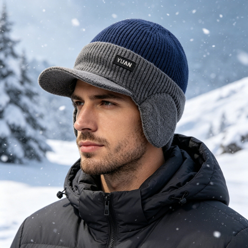 Cross-Border Winter Men's Yu Brand Hat, Fleece-Lined and Thickened, Cold-Proof and Warm Woolen Hat, Windproof Knitted Beanie for Cycling