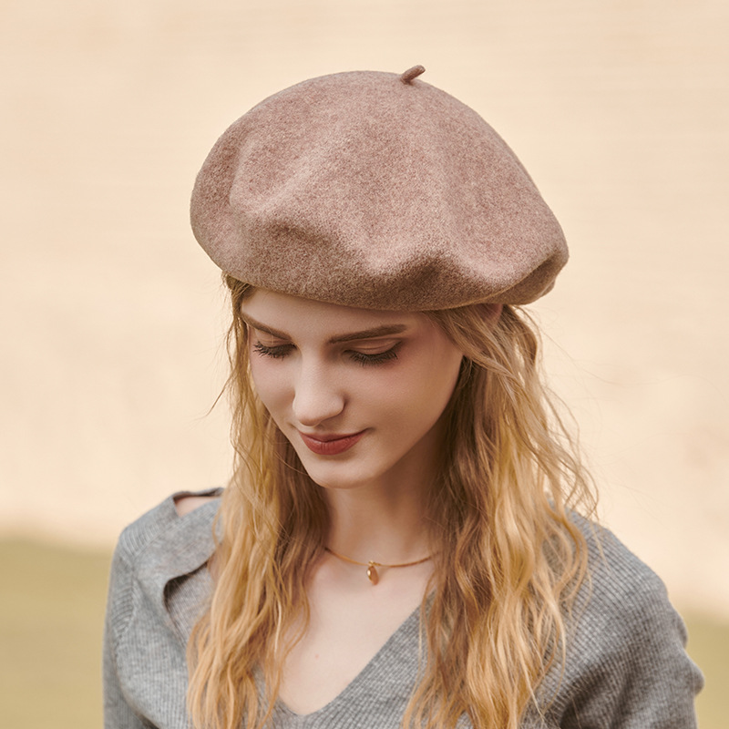 Unisex Beret Hat Lady Autumn-Winter vintage large diameter wool painter hat matching face small paper boy hat_voghion.com