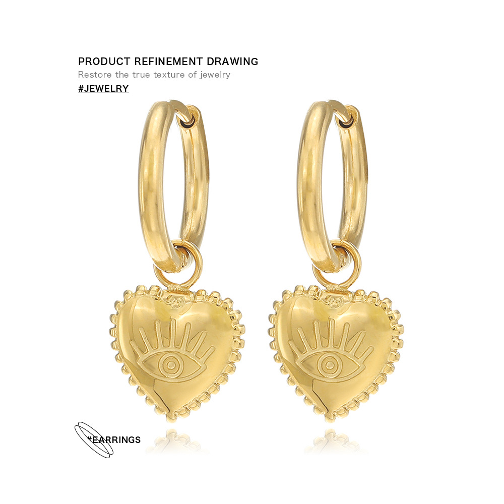 5g Weight Vacuum Plating Gold Plating Process Real Gold Plated Plating Material Drop Earrings Classification 1 Pair Quantity Vacuum Plating Real Gold Plated Heart Shape 304 Stainless Steel Casual Retro Waterproof Non Tarnish Drop Earrings