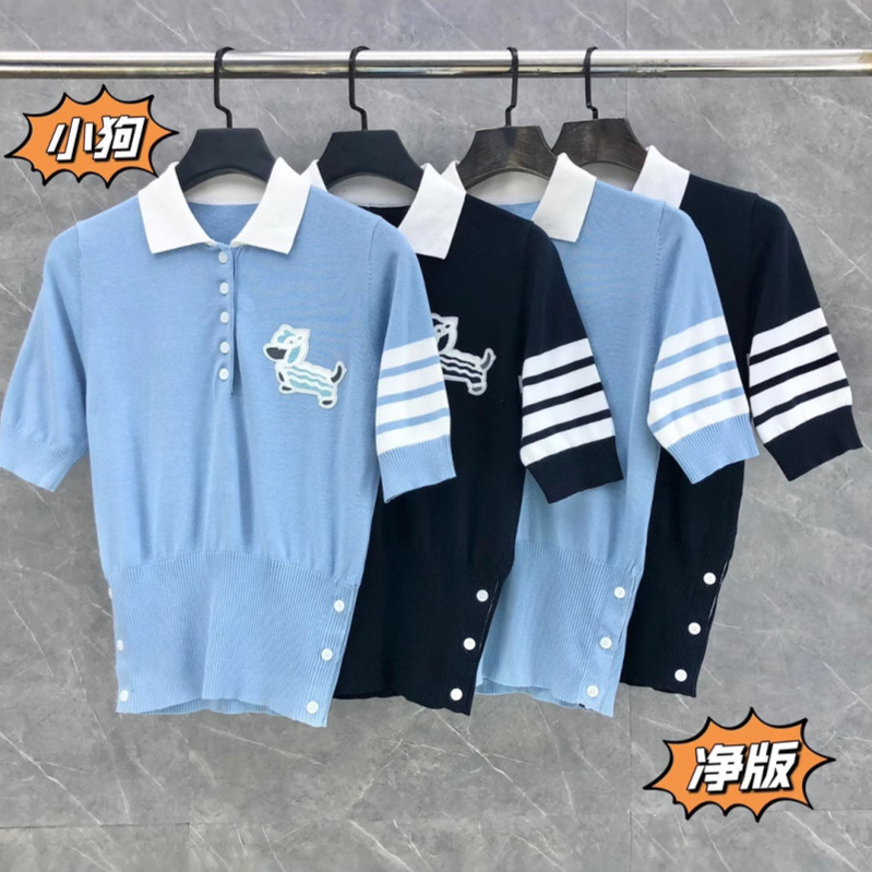Factory direct sales of TB summer new women's lion dance puppy collar polo short-sleeved shirt, fashionable, casual and versatile.