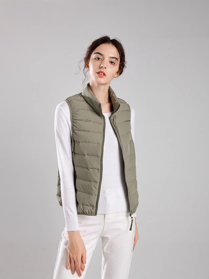Nuevo chaleco de plumón ligero y delgado para mujeres corto collar delgado sin costuras en una chaqueta ligera de plumón revestimiento interior