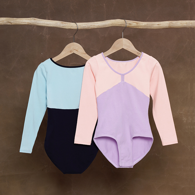 Traje de baile para niños Traje de entrenamiento de manga larga Traje de una pieza a juego de color de ballet para niñas Traje en forma de baile Traje de gimnasia de prueba de arte
