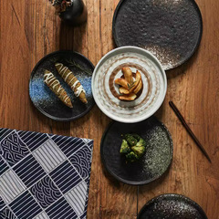 日式復古錘紋帶邊圓盤西餐盤家用餐廳擺盤陶瓷多款淺盤廠家批發