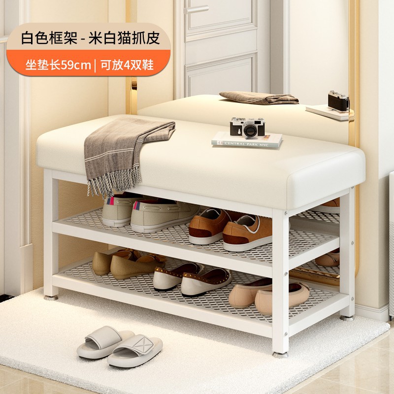 Porta de entrada simple para el hogar armario de zapatos de lujo ligero taburete largo ultra estrecho de gran capacidad paquete blando taburete de cambio de zapatos de metal