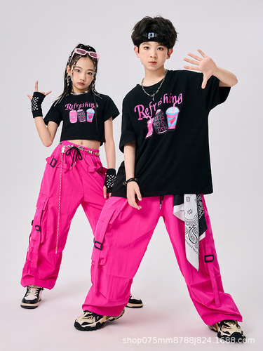 Street Dance Children's Dance Fashion Dress Boys 'Street Pop Hip Hop Set Girls' Jazz Dance Drum Set Fashion Show Performance Dress Cool