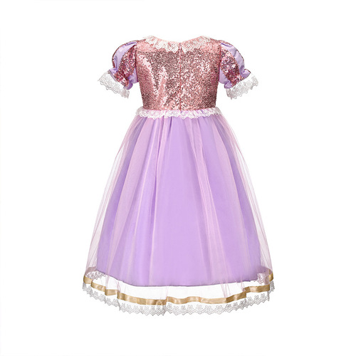 European and American foreign trade children's dress Long Hair Princess Sofia Leopold Purple Dress One-piece dropshipping AliExpress