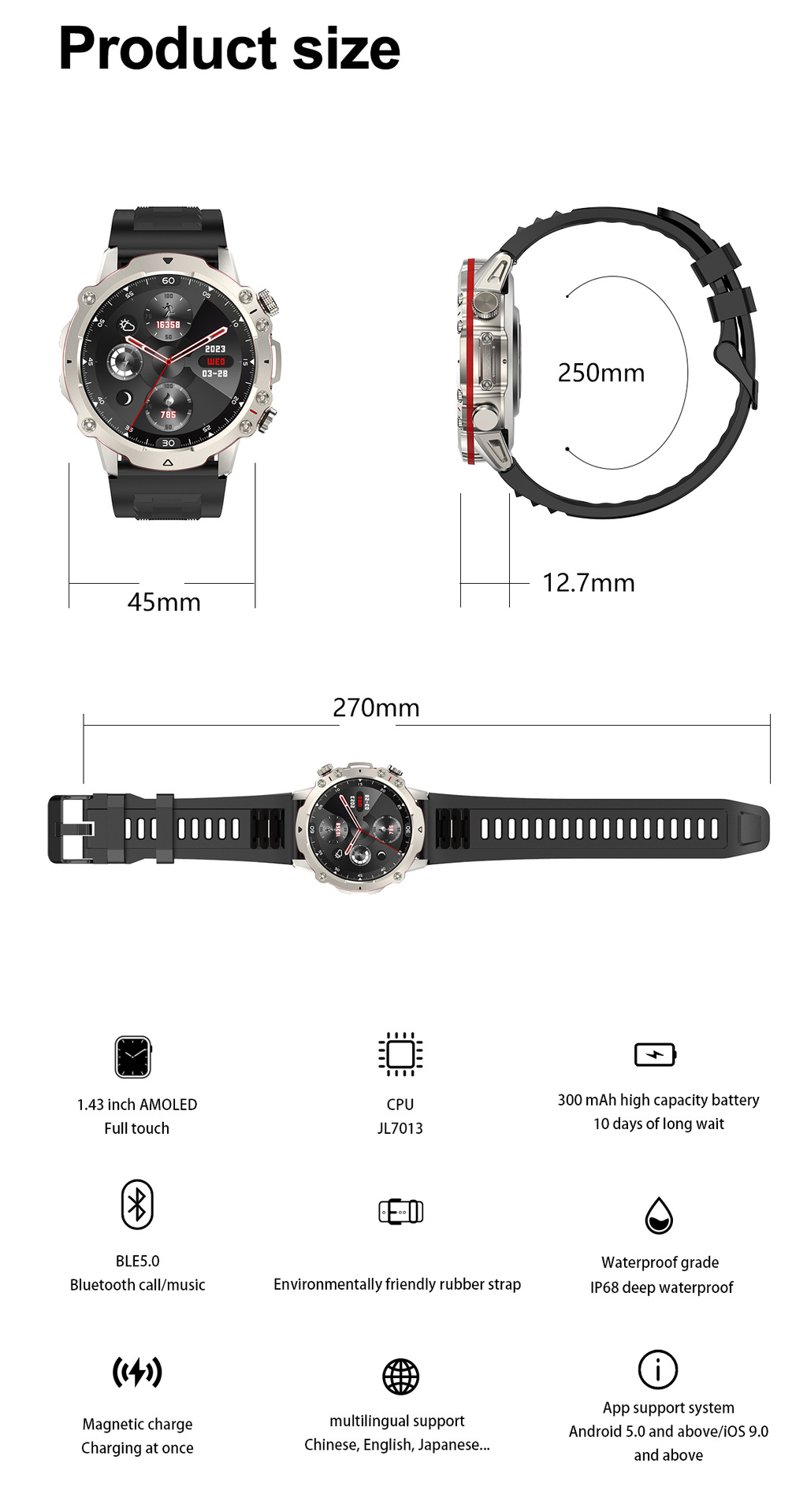 FW09E Smartwatch 1,43" AMOLED 466*466 Bluetooth Call Heart_voghion.com