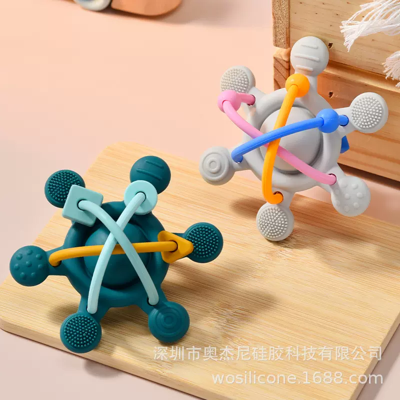 现货摇铃婴儿床挂拉绳抽抽乐床铃婴儿安抚六角船舵几何珠摇铃玩具