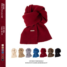 冬新款纯色红围巾韩系简约百搭加长保暖女士围巾针织涤纶新年红色