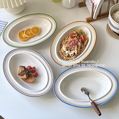 コイル魚盤家庭用楕円韓国式レトロ同型スープ皿サラダinsパスタ皿陶磁器食器