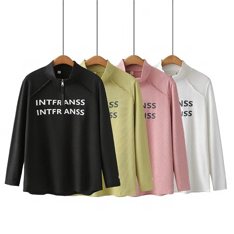 Весна 2024 Новая рубашка больших размеров с длинными рукавами, Модная приталенная рубашка с принтом на молнии и пуловер с воротником-стойкой 2401