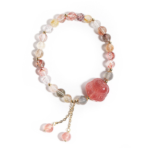 Badu natural crystal bracelet new niche color hair crystal tassel bracelet Korean version strawberry crystal cat claw bracelet bracelet
