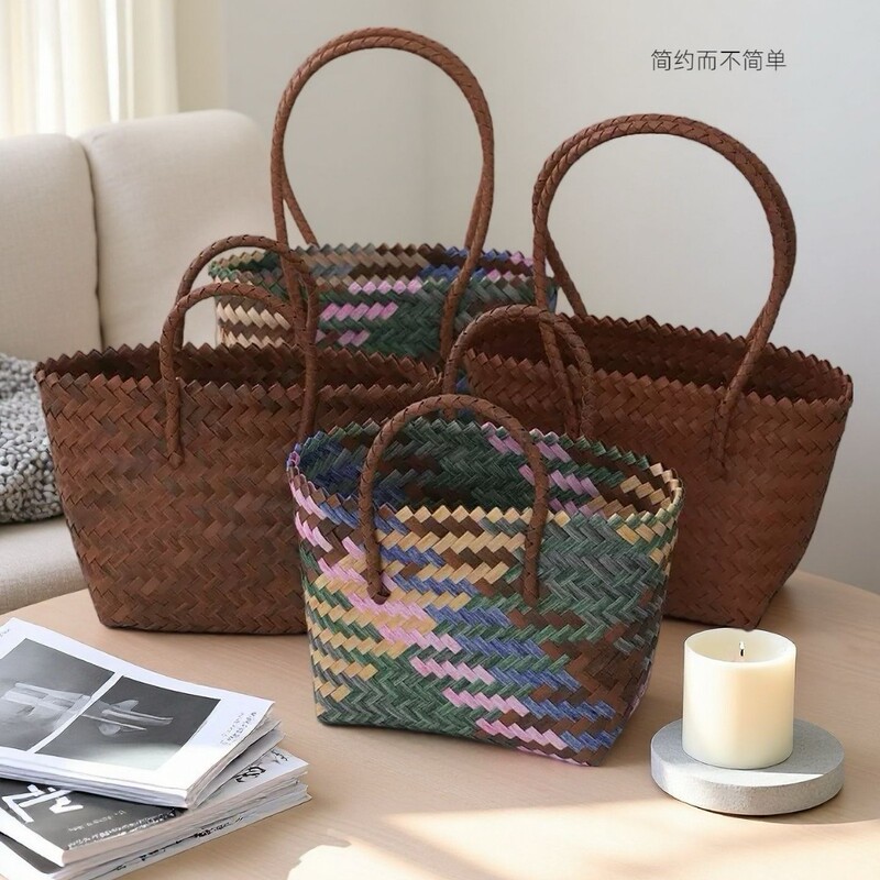 New Rattan Handbag, Straw Bag, Bamboo Bag, Retro Handmade Woven Bag, Vegetable Basket, Gift Bag