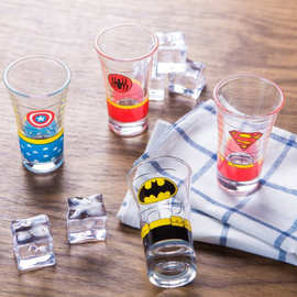 复仇者联盟玻璃酒杯 卡通英雄人物图案家居酒吧用四只装迷你酒器