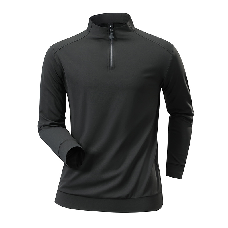 Camiseta de base de lana blanca personalizada transfronteriza secado rápido camiseta de manga larga hombre medio cremallera entrenador de fitness ropa camiseta