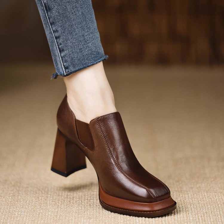 High-Heeled Shoes for Women 2026 New Autumn and Winter Leather Shoes for Women British Style Thick Heel Square Toe Deep Mouth Slip-On Shoes for Women High-Heeled Shoes for Women 2026 New Autumn and Winter Leather Shoes for Women British Style Thick Heel Square Toe Deep Mouth Slip-On Shoes for Women