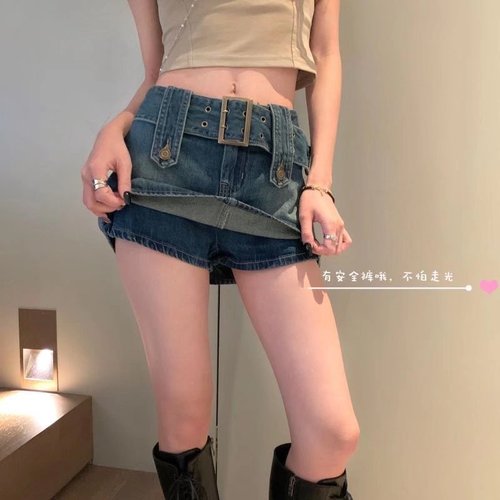 Women's Jeans A-line Short Skirt High-waisted Booty Shorts American Retro Fall/Winter Hot Girl Black Skirt Pants Dress