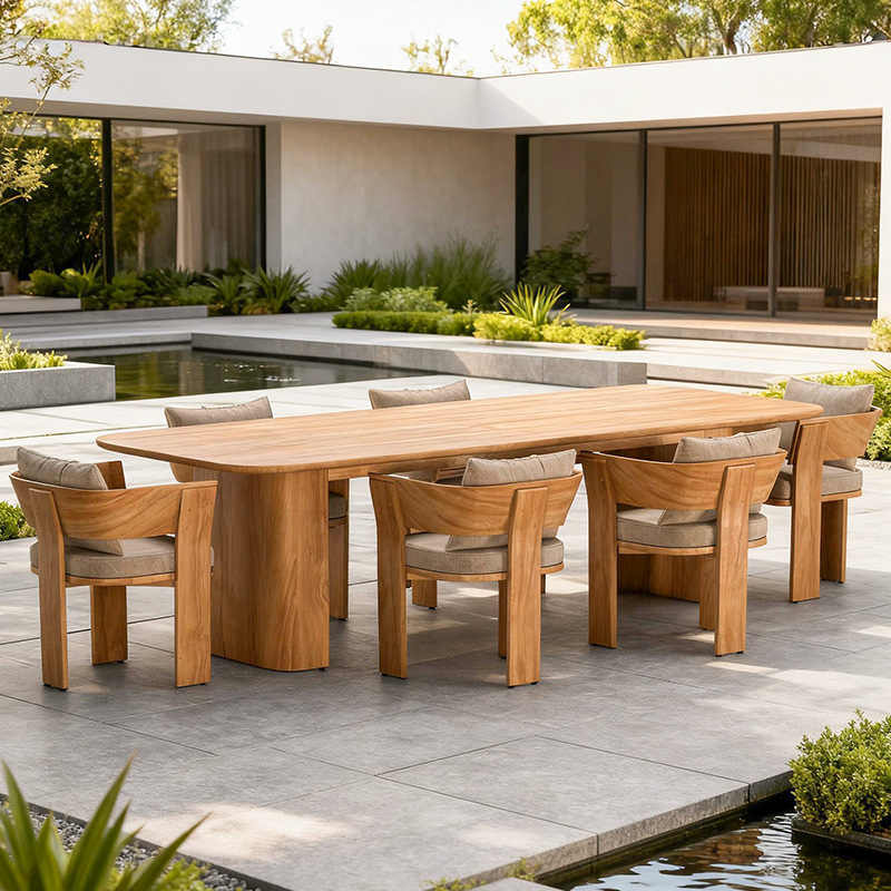 Mesa y sillas de madera maciza al aire libre patio villa jardín terraza impermeable anticorrosivo al aire libre alojamiento residencial hotel de teca muebles de alta gama image 18