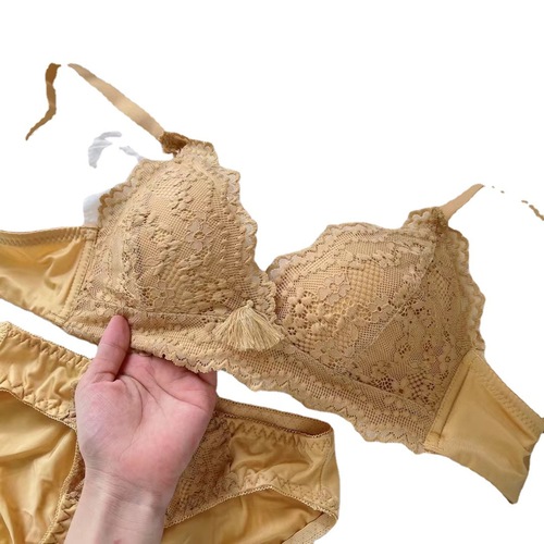 Sweetheart Tassel One Piece French Underwear Women's Triangular Cup Bra Lace Without Wires Small Breast Gathering Thin Style