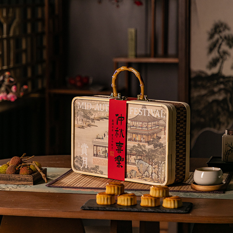 2025新款竹编篮中秋月饼礼盒空盒8粒装包装盒手提盒子国风礼品盒|undefined