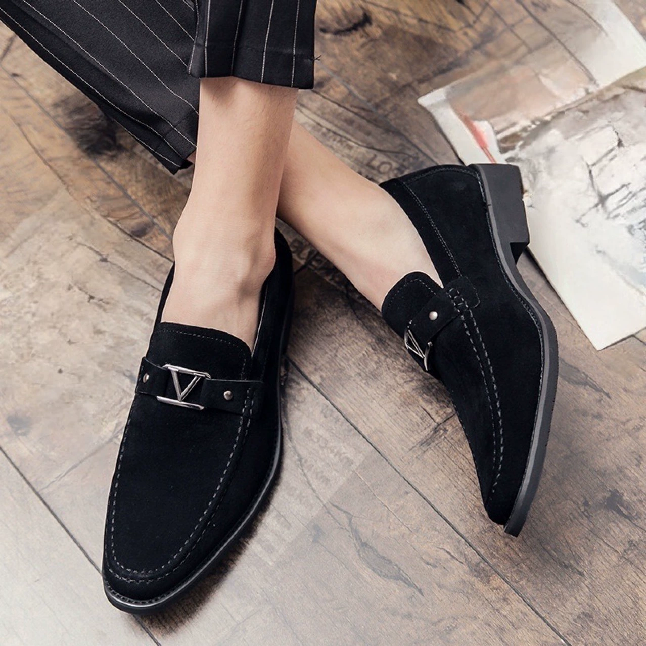 Весенние мужские ножки ленивые туфли внешняя торговля большие размеры остроконечные кожаные туфли повседневные туфли