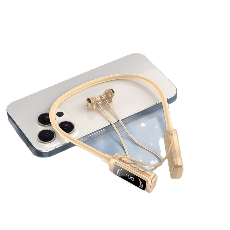 首掛けワイヤレスBluetoothヘッドセット、首掛けカラオケイヤーフィードバックワイヤレスBluetoothヘッドセット、重低音、デジタルディスプレイ、ロングスタンバイ|undefined