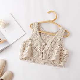 儿童马甲2023春秋新款纯棉线外套宝宝百搭针织短款无袖小坎肩背心