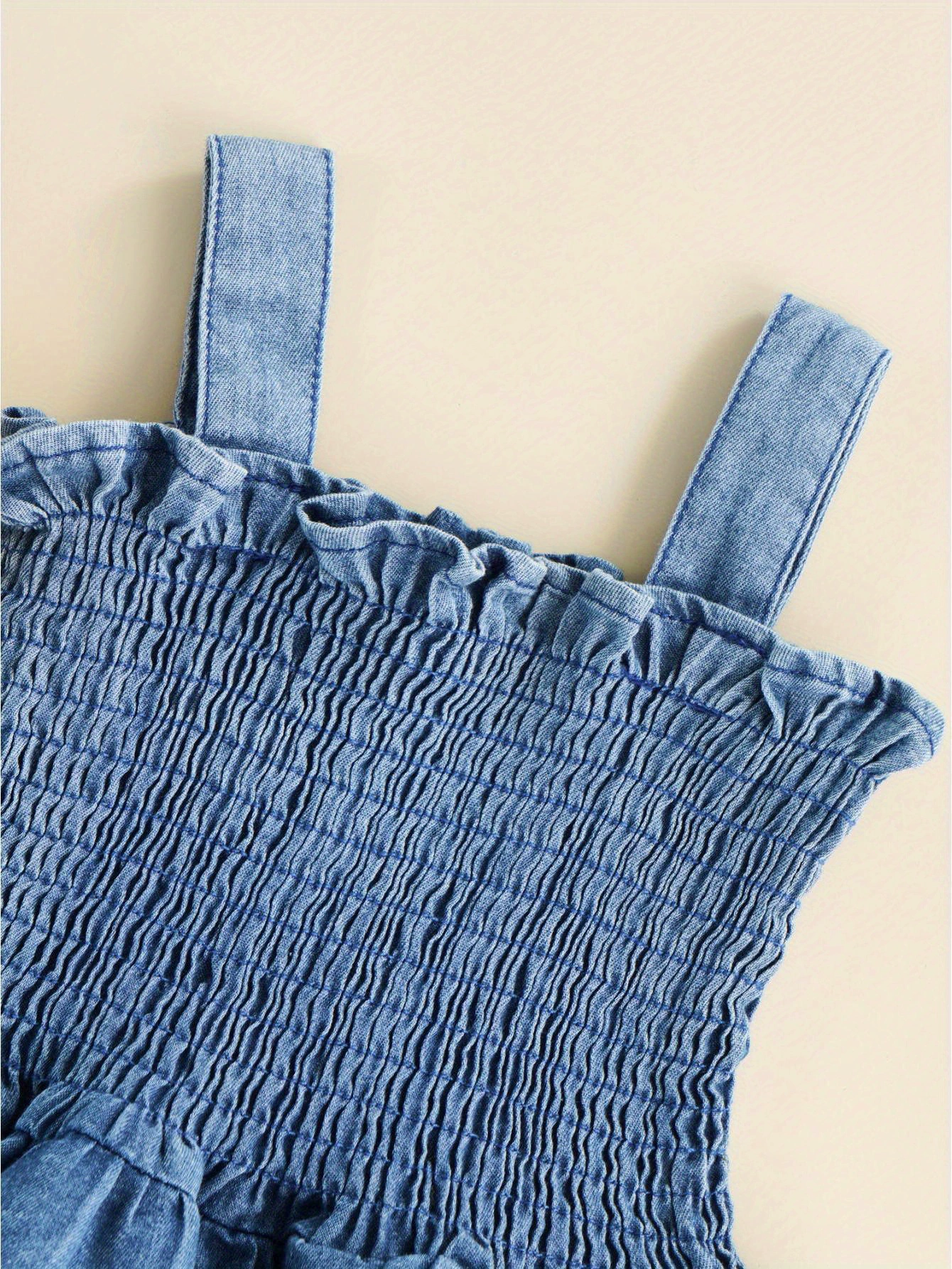 Adorable Blue Denim Baby Girl Romper Dress Sleeves