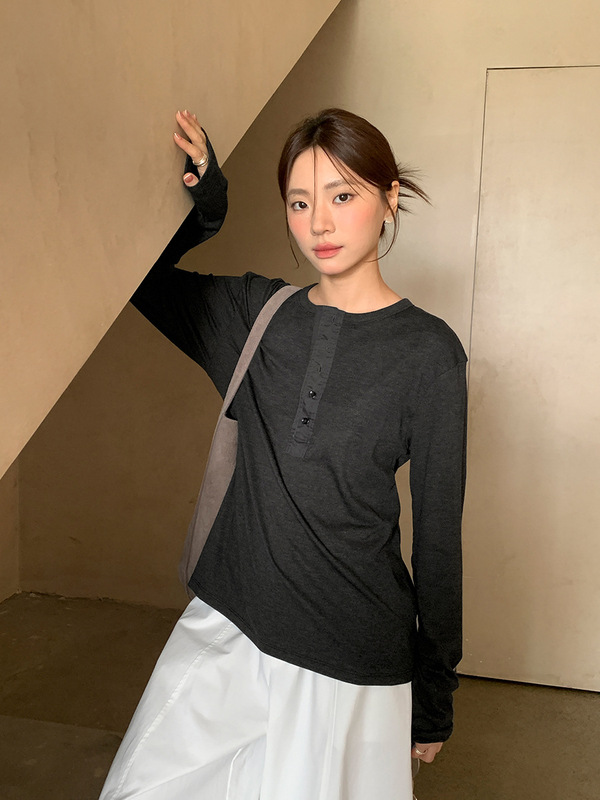 广州十三行2025秋亨利领单排扣柔软亲肤休闲百搭针织打底女02986|undefined