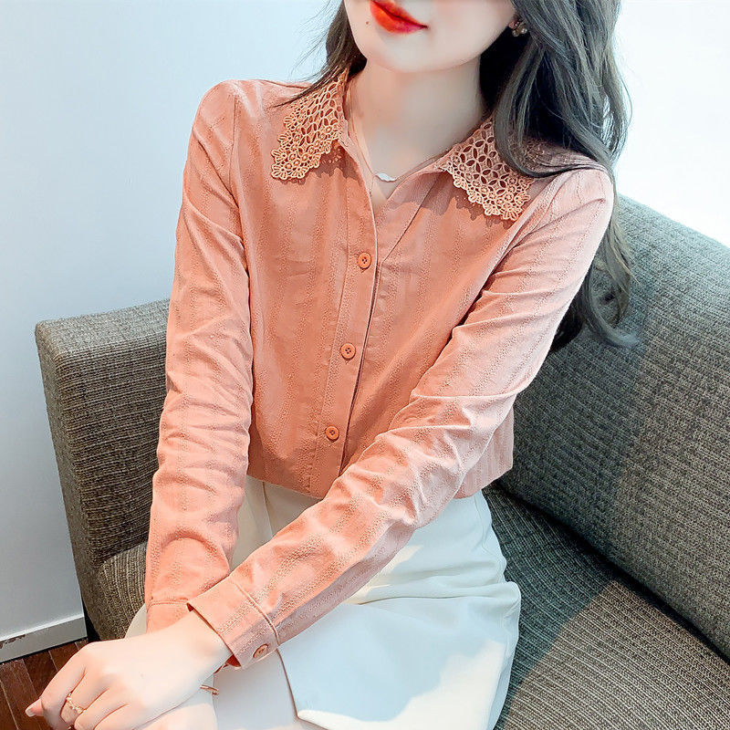 Spring Clothing 2025 New Pure Cotton Shirt Women's Fashionable Cotton Women's Shirt Long-Sleeved Fashionable Age-Reducing Early Spring Top