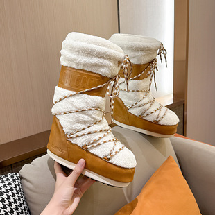 Fashionable Snow Boots for Women 2025 Winter New Thickeneded Warm Sleeve Cotton Boots Non-Slip Wear-Resistant Strap Bread Boots