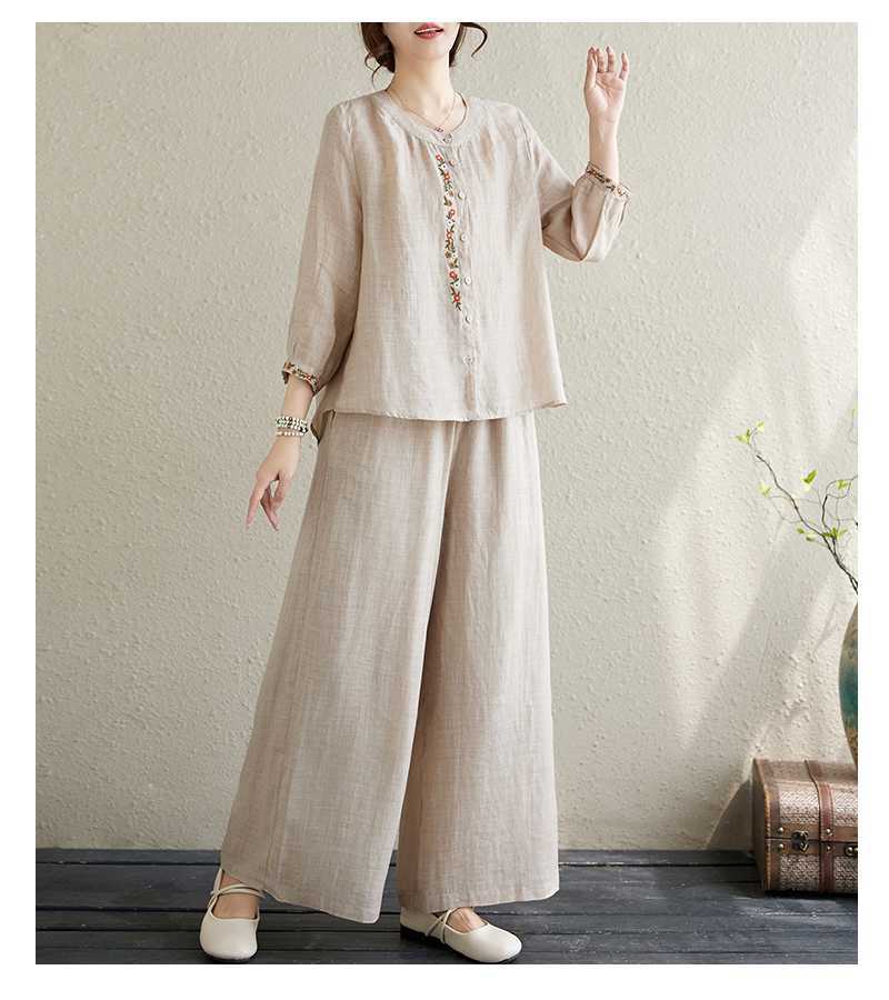 Completo donna camicia ricamata e pantaloncini stile cinese_voghion.com