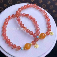 天然蜜蜡回流老花蜡圆珠手链搭配南红绿松925DIY手链时尚清新厂家