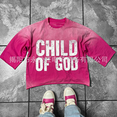 国潮夏ファッション欧米男性半袖tシャツメーカー2024トレンド欧米聖母デジタルプリント半袖