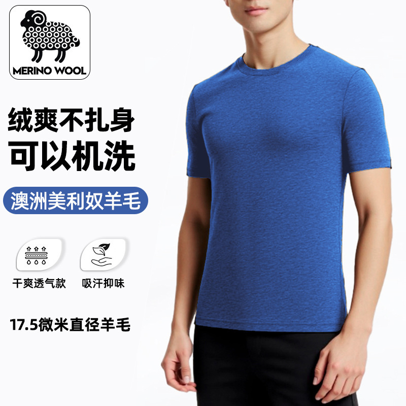Merino Wool Men's Outdoor Short-Sleeved Breathable Round-Neck Mountaineering and Running Sports T-Shirt Quick-Drying Wool Sweater Inner Layer Merino Wool Men's Outdoor Short-Sleeved Breathable Round-Neck Mountaineering and Running Sports T-Shirt Quick-Drying Wool Sweater Inner Layer