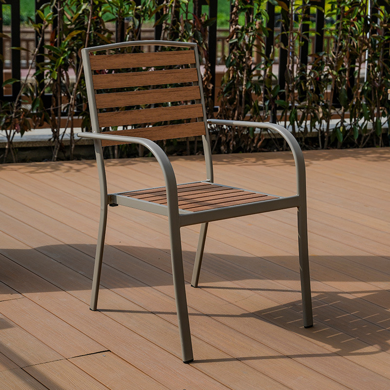 silla de madera de plástico combinada al aire libre balcón impermeable anticorrosión silla de respaldo café al aire libre mesa de té de leche image 7